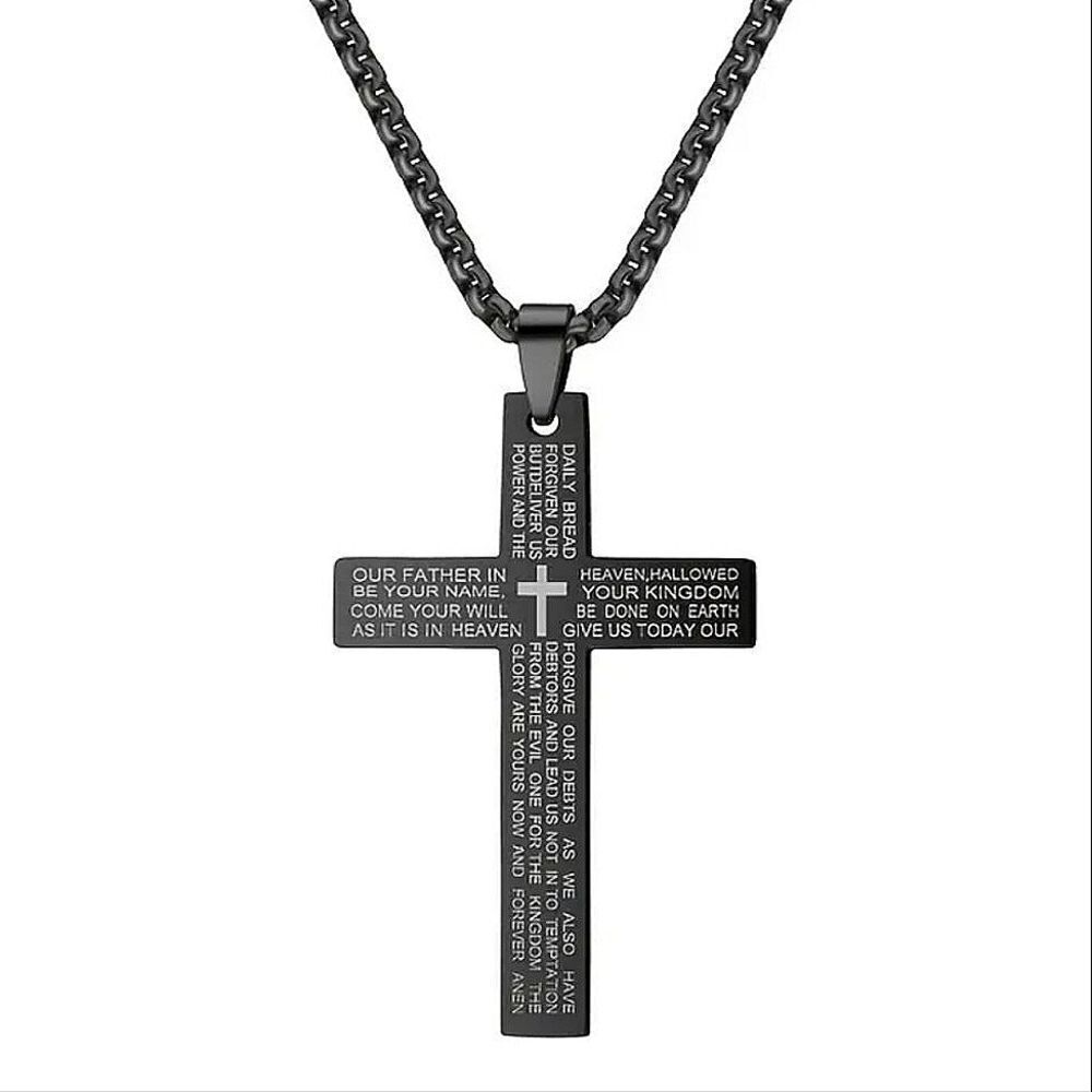 Black Stainless Steel Christian Cross Necklace Prayer Pendant Religious Jewelry - Picture 5 of 5